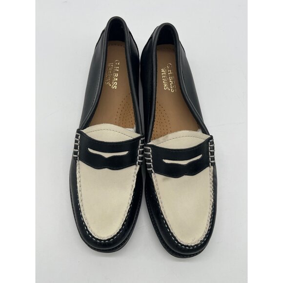 G.H. Bass Womens Black & White Penny Loafers Size 6M Leather Classic Slip-On Sho - Picture 6 of 11